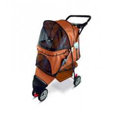 Carrinho de passeio pet transporte cães gatos luxo - Marrom