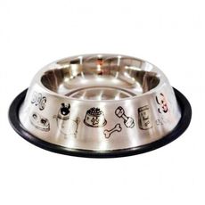 Comedouro inox decorado anti derrapante ração e agua 350ml