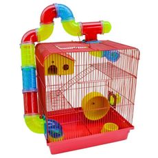 Gaiola hamster tubo super luxo 3 andar compl. labirinto verm