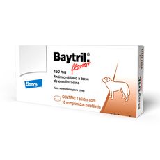 Baytril Flavour 150mg 10 comp contra bacterias caes e gatos