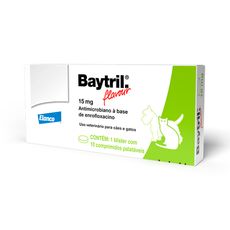 Baytril Flavour 15mg 10 comp contra bacterias caes e gatos