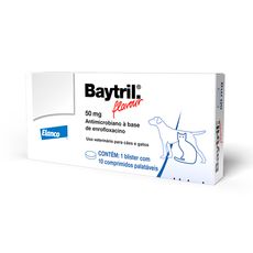 Baytril Flavour 50mg 10 comp contra bacterias caes e gatos