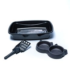 Kit higienico luxo p/ gatos bandeja pa e comedouro duplo PT