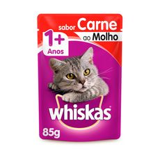 Ração Úmida Whiskas Sachê para Gatos Adultos Sabor Carne ao Molho +1 Ano - 85g
