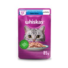 Ração Úmida Whiskas Sachê Peixe ao Molho para Gatos Adultos Castrados 85 g